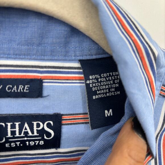 Chaps Mens Size M Blue Striped Button Down Shirt Long Sleeve American Classic - Picture 9 of 13